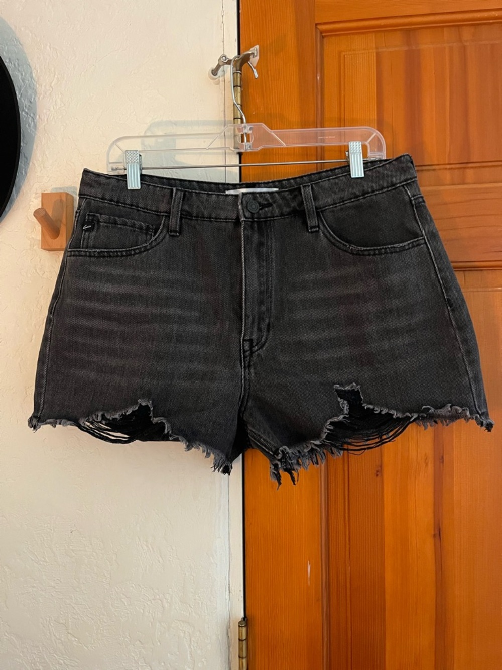 KanCan Black Distressed Frayed Hem Denim Shorts